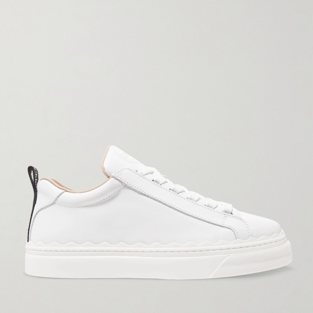 Chloe White Low-Top Leather Sneakers with Black Heel Tab